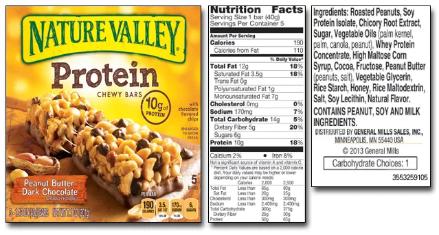 protein bar nutrition facts label